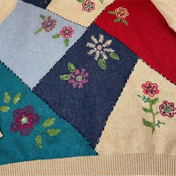 80’s Vintage Alfred Dunner Floral Embroidered Knit Sweater Large - Picture 10 of 11